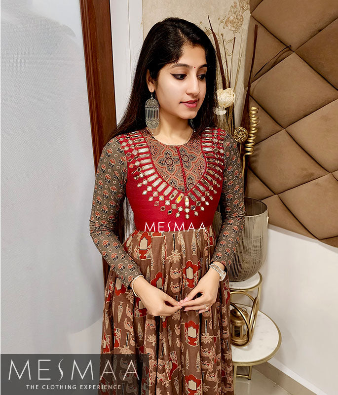 Brown dark red floor length dress