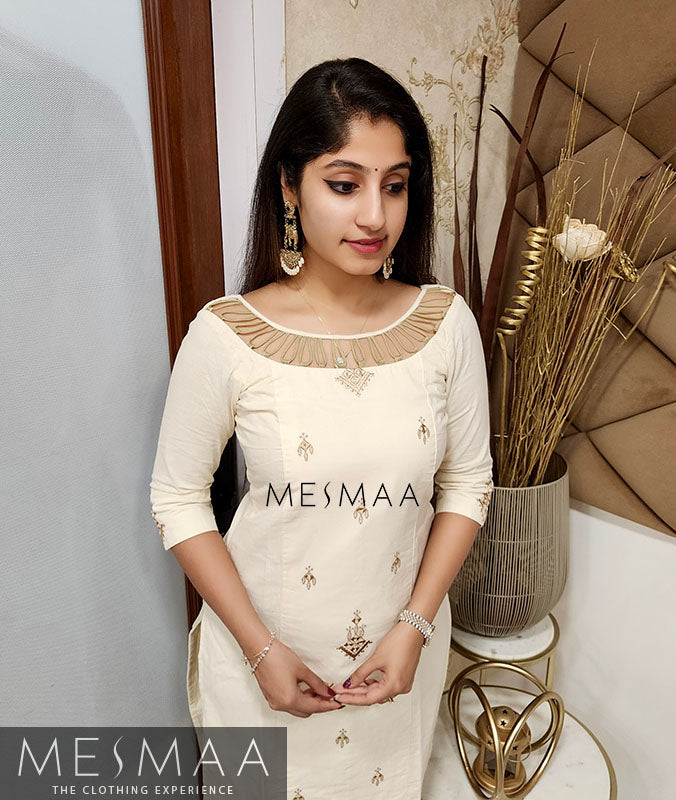 Half White mirror worked Kurti