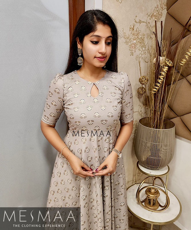 Grey brown printed dress