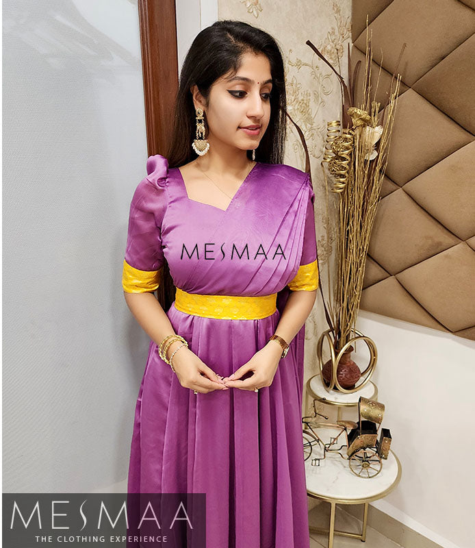 Lavender yellow saree gown
