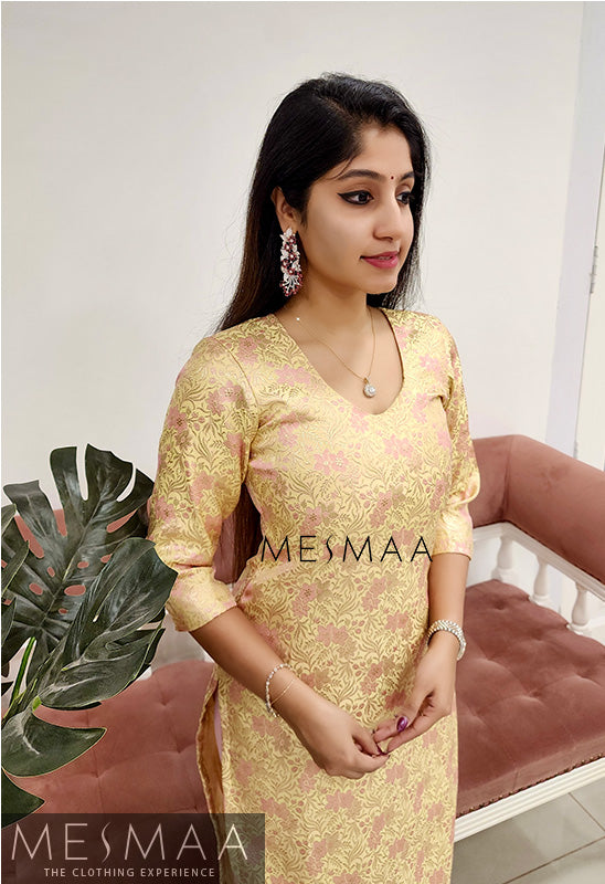 Pastel yellow pink banaras Kurti