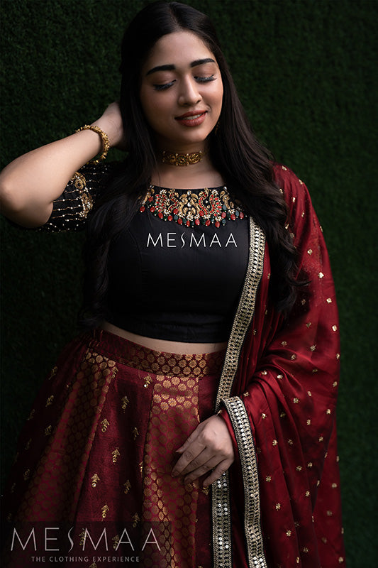 Maroon black bridal lehenga