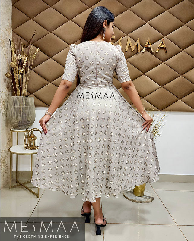 Grey brown printed dress