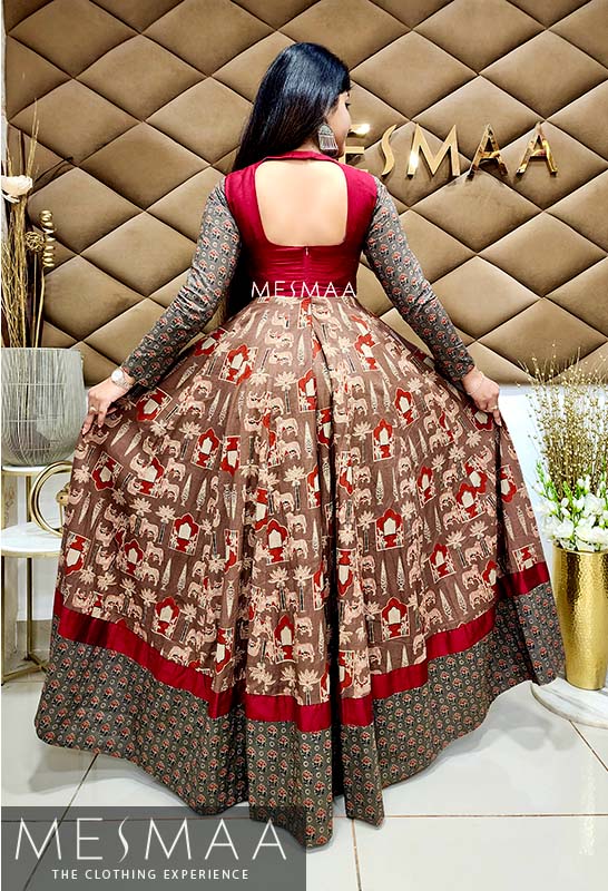 Brown dark red floor length dress
