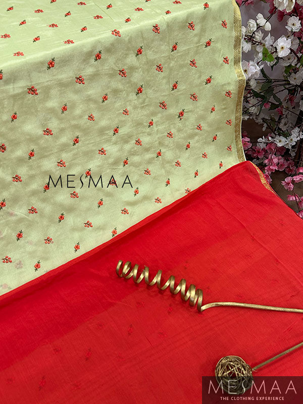 Embroidered chinnon saree