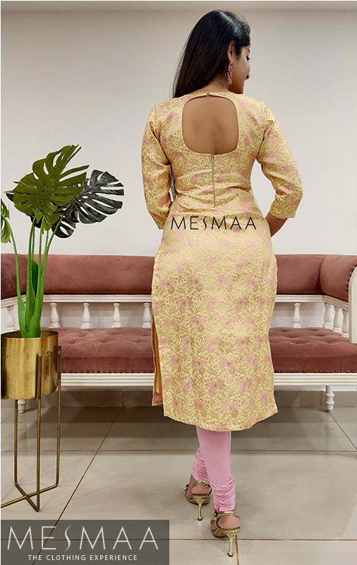 Pastel yellow pink banaras Kurti