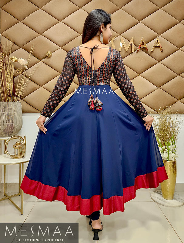 Navy blue black red anarkali