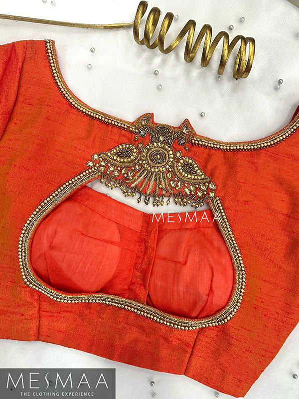 Half white orange half saree