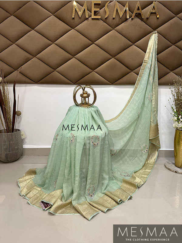 Hand embroidered pure georgette saree