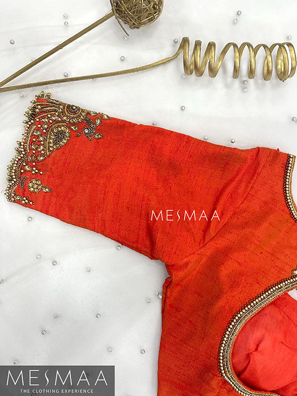 Half white orange half saree