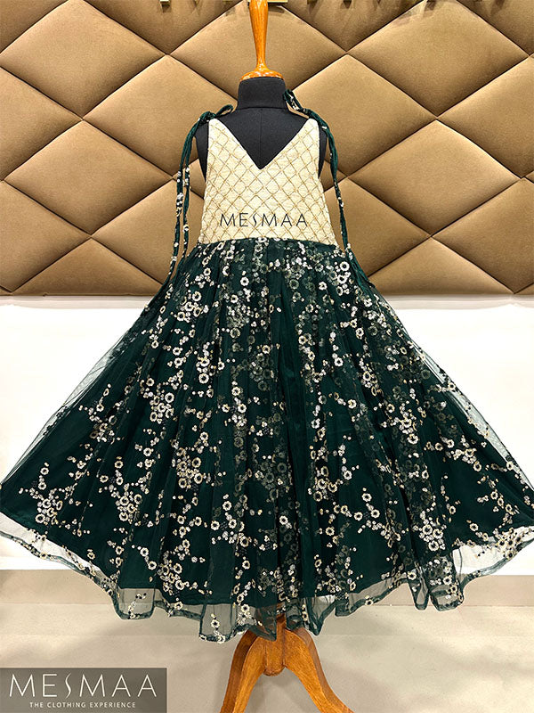 Beige dark green gown