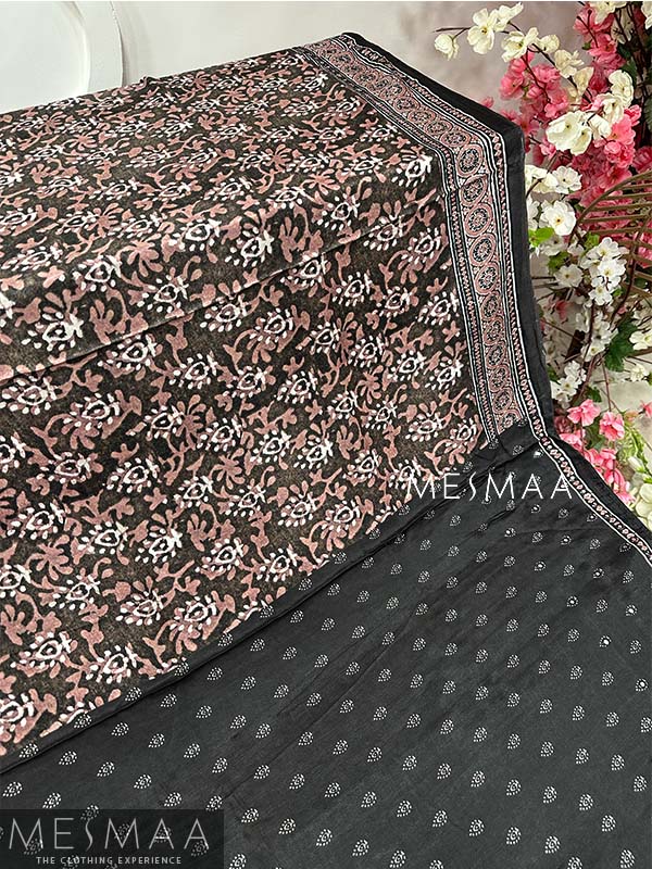 Batik print mirror work saree