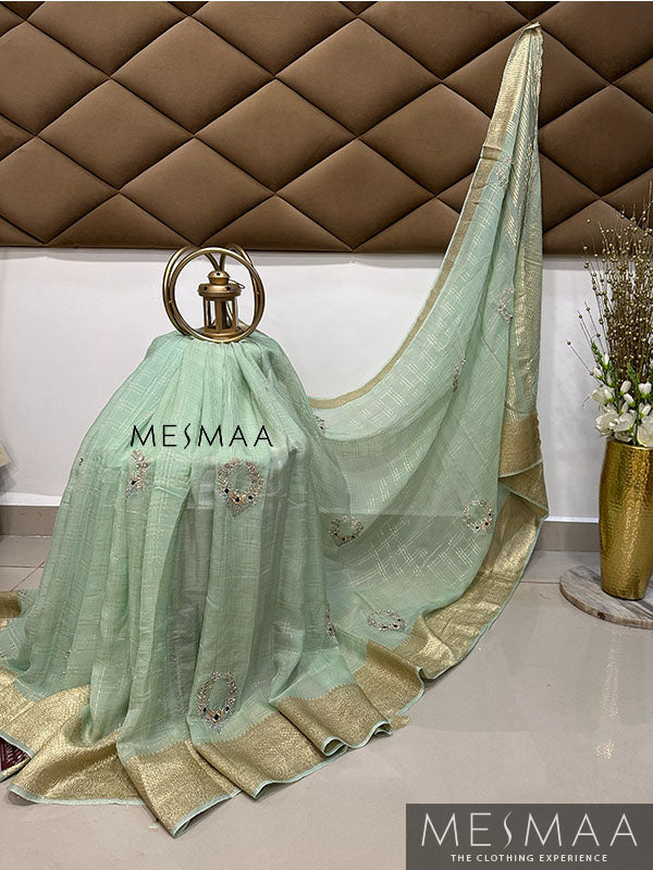 Hand embroidered pure georgette saree