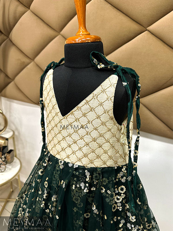 Beige dark green gown