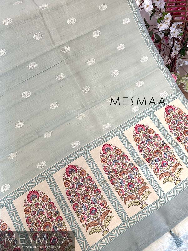 Printed embroidery saree