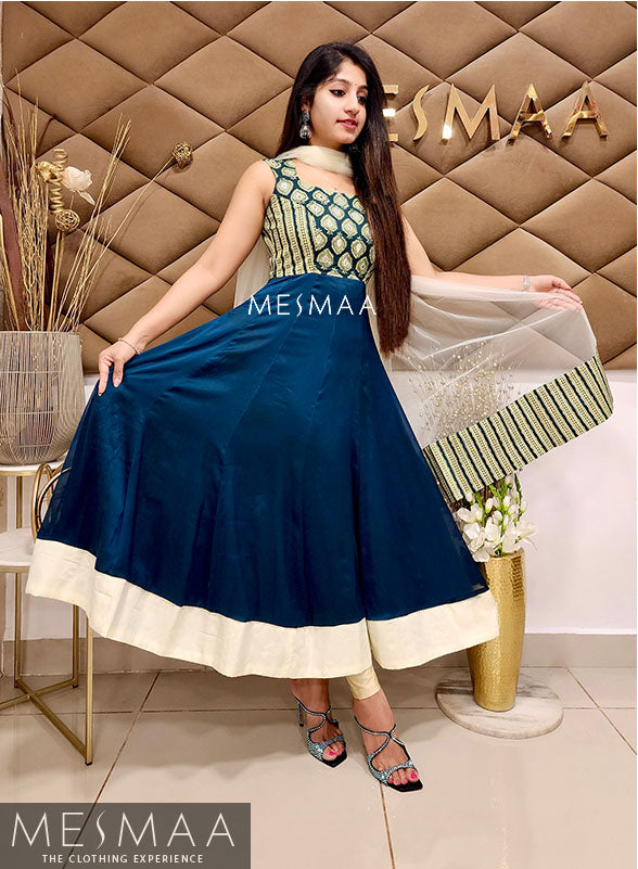 Peacock blue pale yellow anarkali