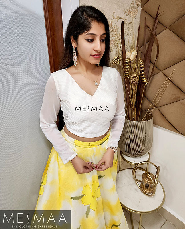 Yellow white floral lehenga