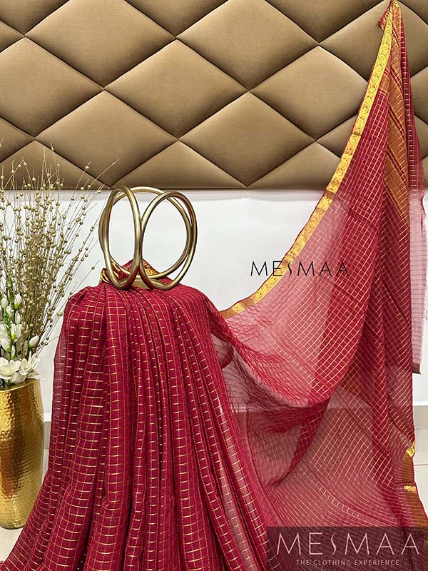 Maroon georgette saree