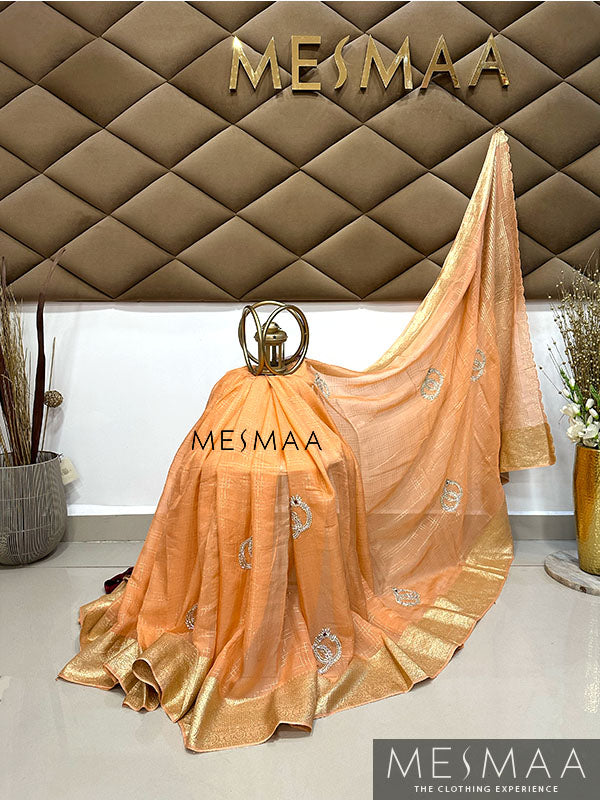 Hand embroidered pure georgette saree