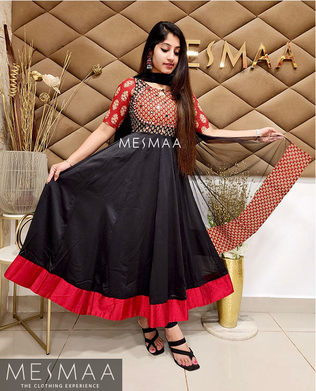 Black brick red anarkali