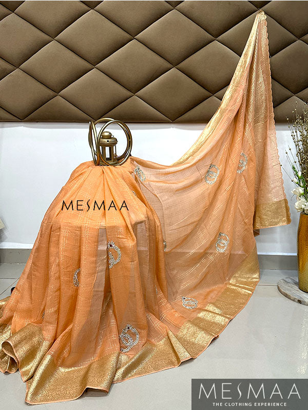 Hand embroidered pure georgette saree