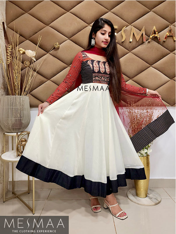 Half white black red anarkali