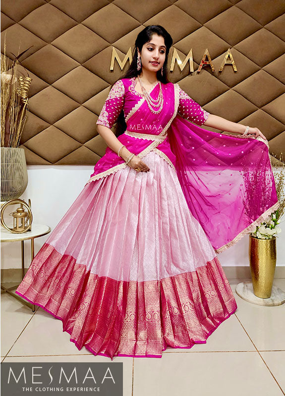 Fuschia Pink baby pink bridal half saree