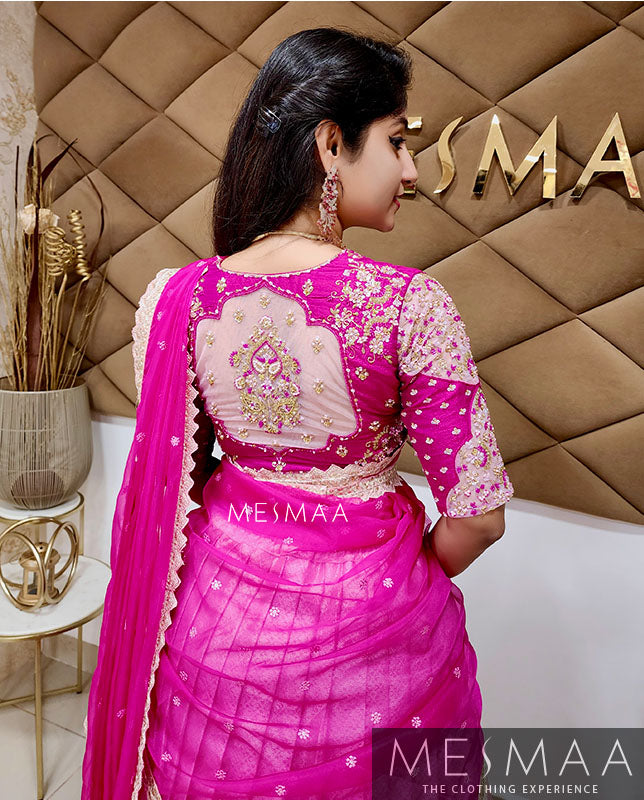 Fuschia Pink baby pink bridal half saree