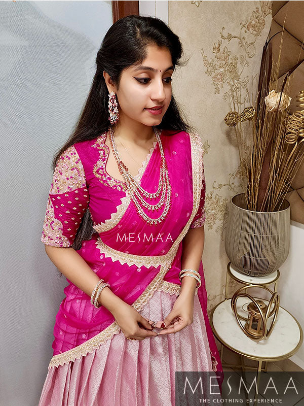 Fuschia Pink baby pink bridal half saree