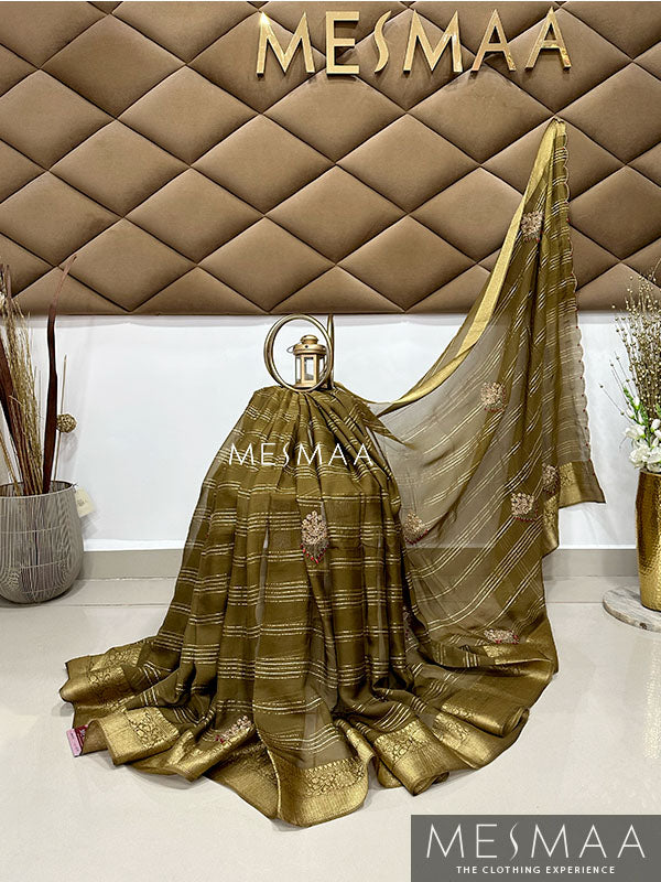 Hand embroidered pure georgette saree