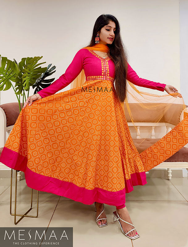 Orange Rani pink anarkali