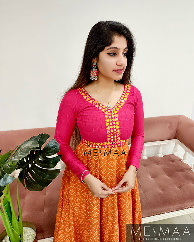 Orange Rani pink anarkali