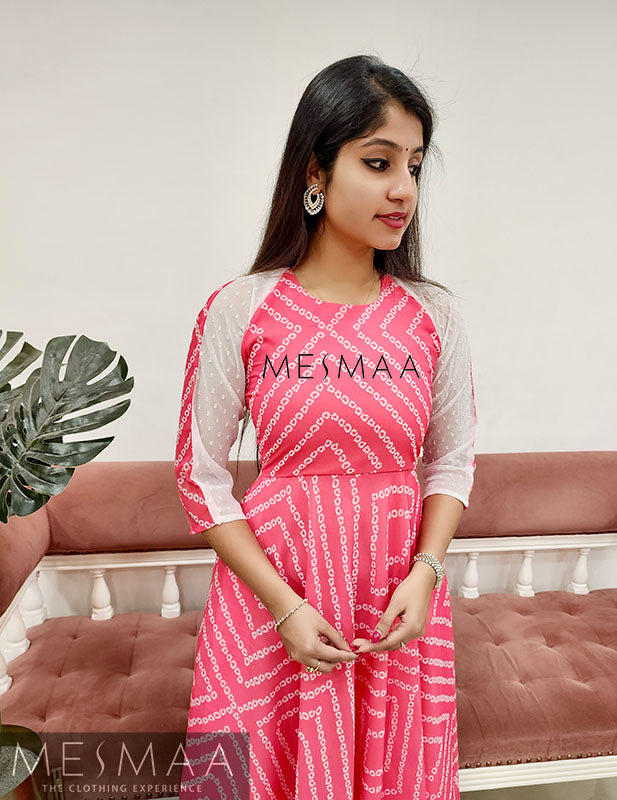 Pink white printed Dress