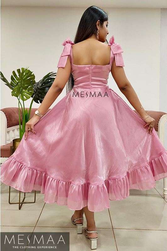 strapless open back dress Flamingo pink dress – Mesmaa