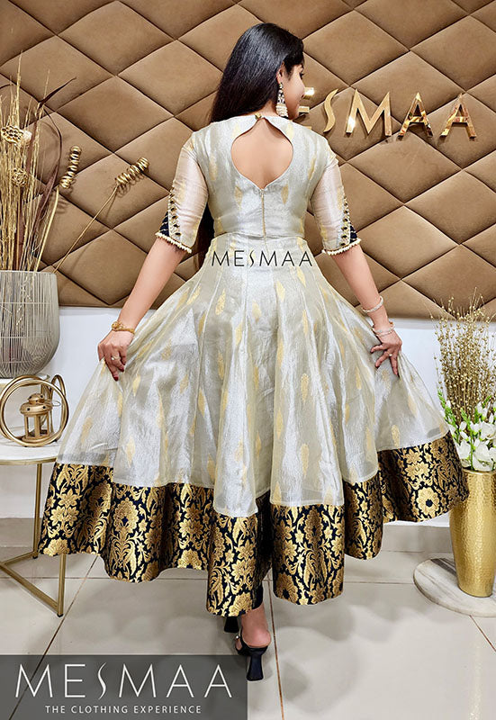 Silver black tissue anarkali