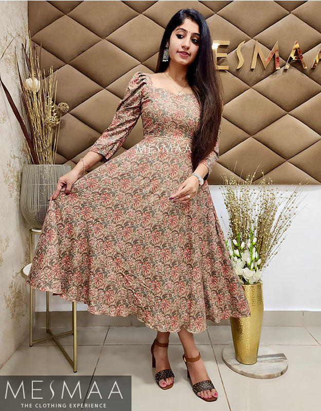 Biscuit colour printed dress