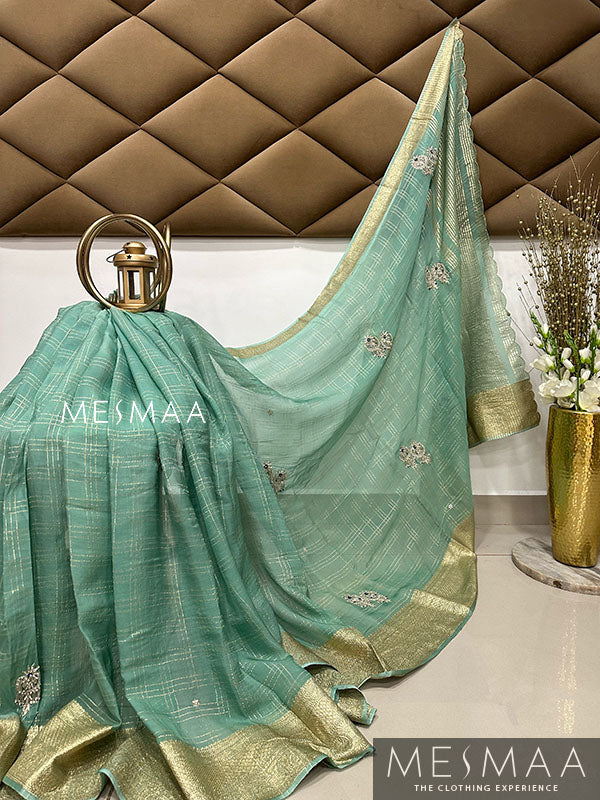 Hand embroidered pure georgette saree