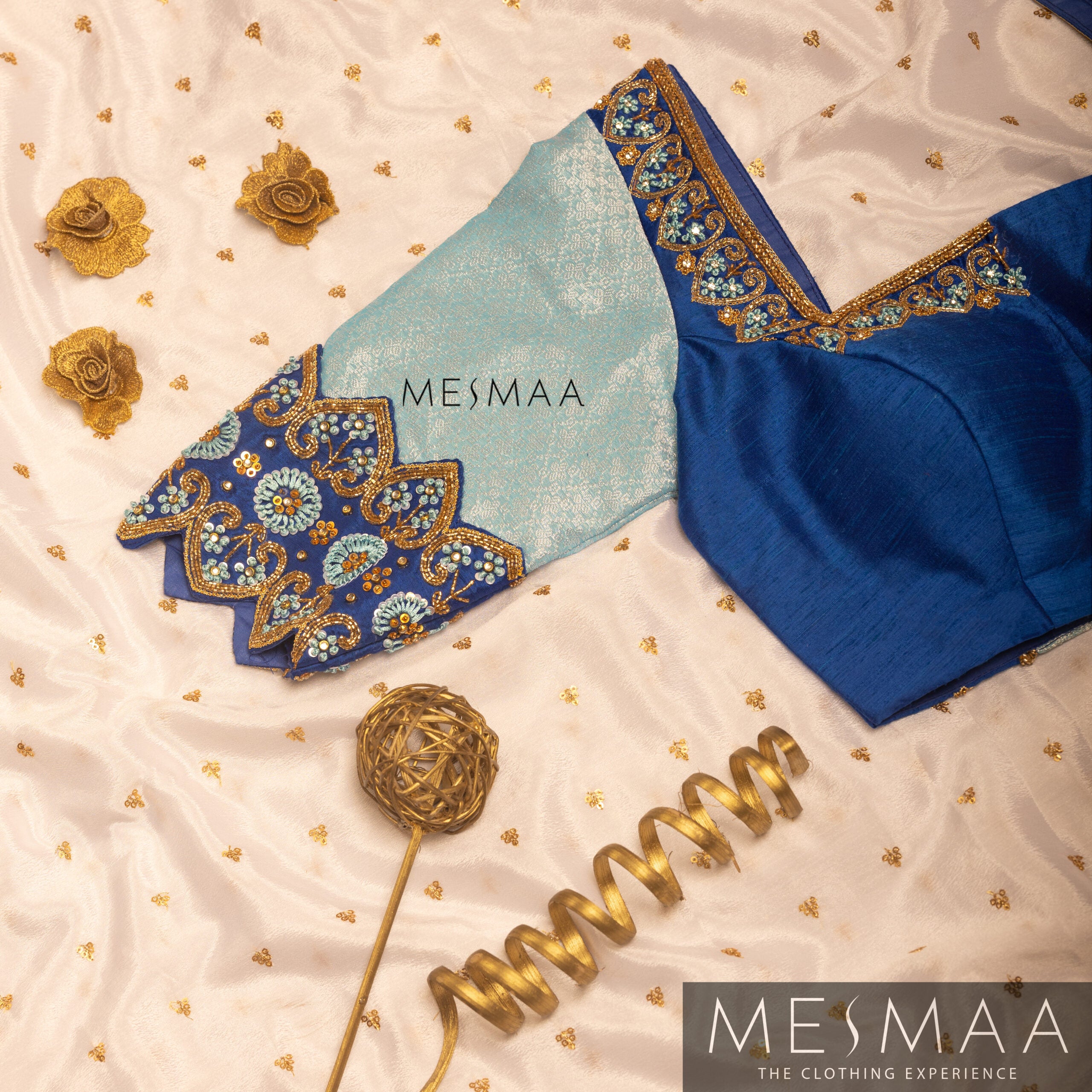 Royal blue sky blue bridal half saree