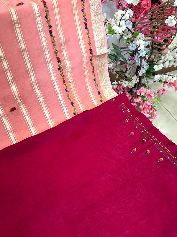 Hand embroidered georgette saree