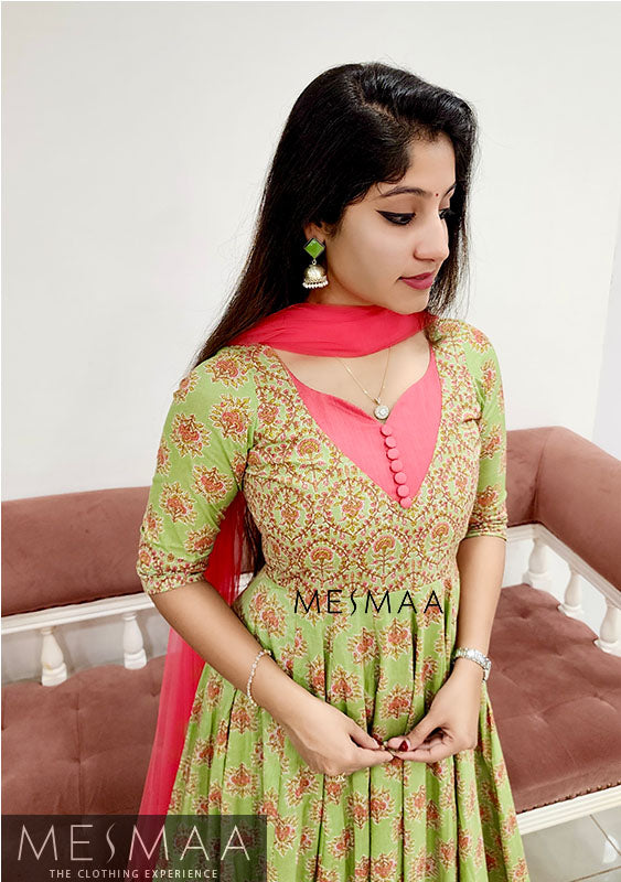 Mint green candy pink flared anarkali