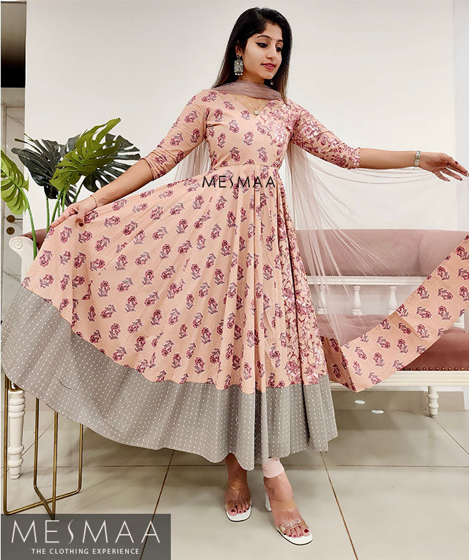 Dusty rose Grey flared anarkali