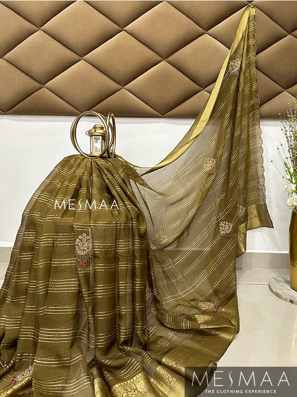 Hand embroidered pure georgette saree