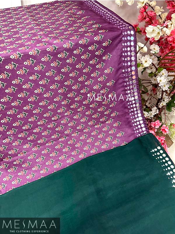 Ajarkh print mirror work saree