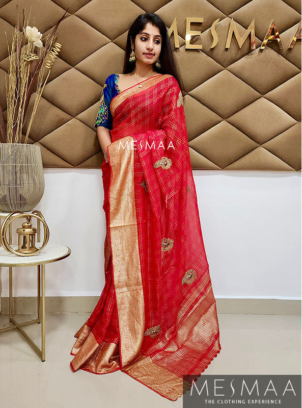 Hand embroidered pure georgette saree