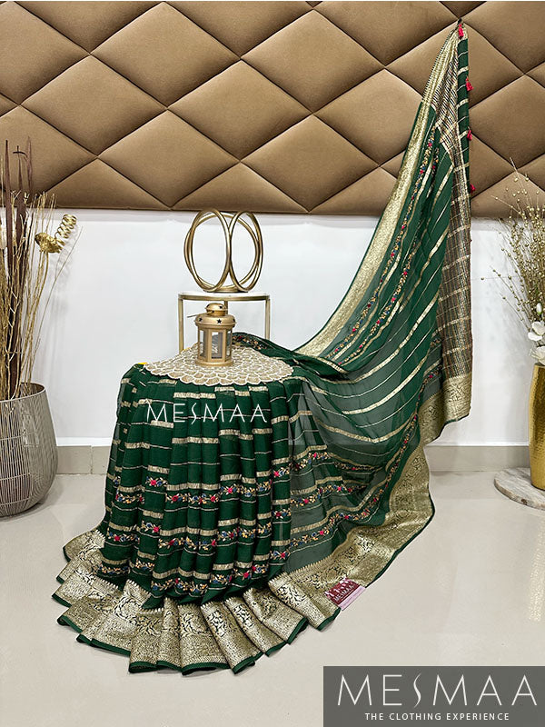 Hand embroidered georgette saree