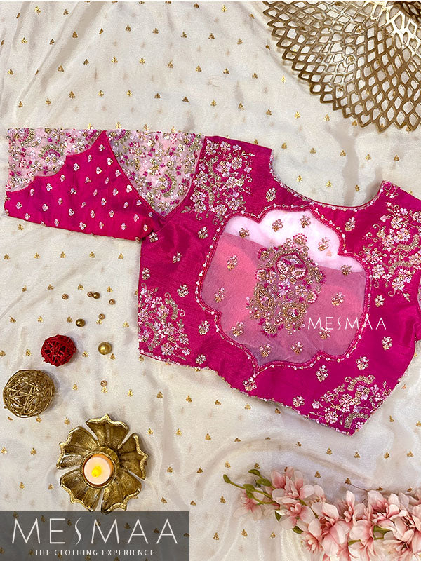 Fuschia Pink baby pink bridal half saree