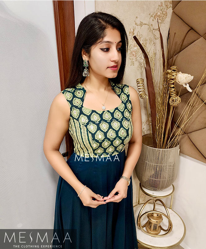 Peacock blue pale yellow anarkali