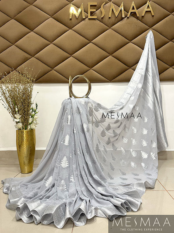 Light grey semi georgette saree
