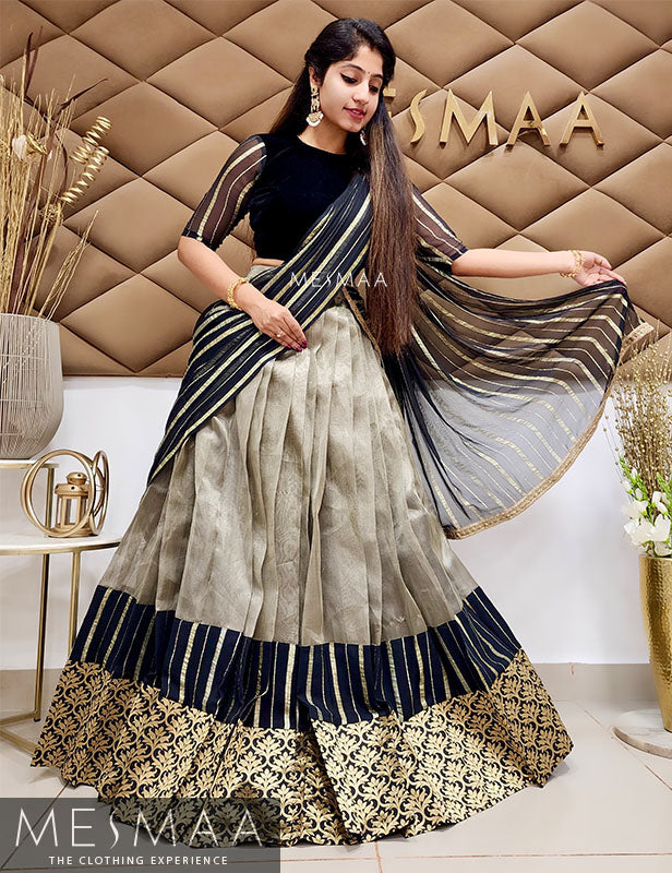 Black gold half saree