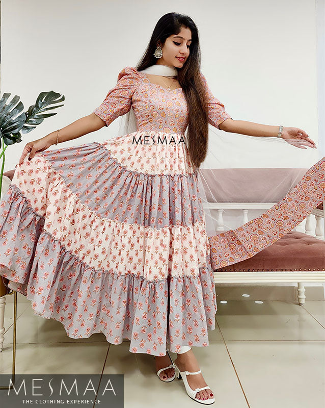 White Grey flared anarkali